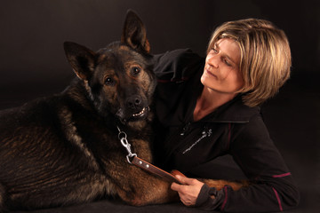 a dog and a woman