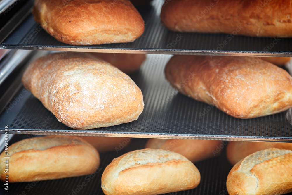 Poster breads on the shelf in the bakery