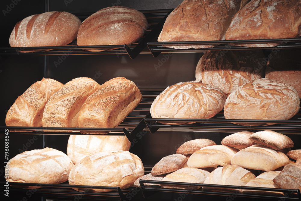 Aufkleber breads on the shelf in the bakery