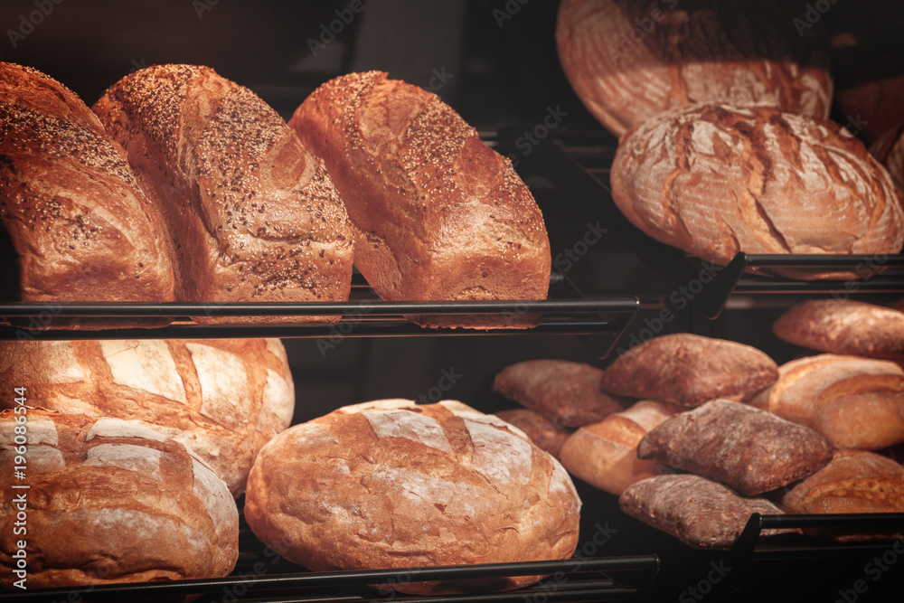 Poster breads on the shelf in the bakery