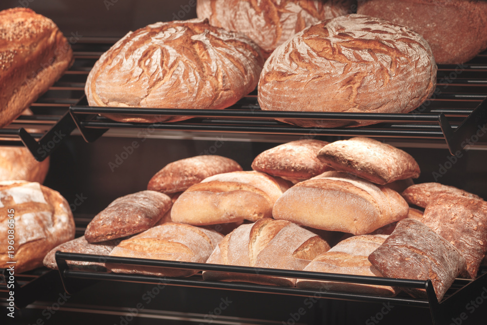 Poster breads on the shelf in the bakery