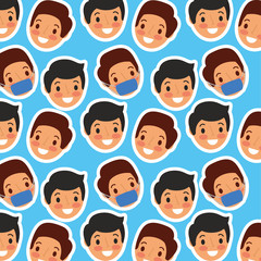 medical people cartoon faces male with mask pattern vector illustration