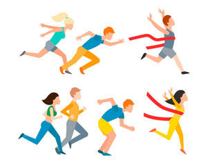 Fototapeta na wymiar Athletic run vector man people jogging summer sport running people man and woman enjoying runner exercising their healthy lifestyle illustration