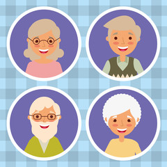 set of grandparents woman and man older cartoon vector illustration