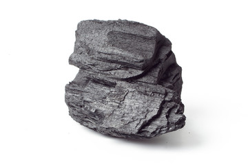 Charcoal. Pile of natural wood charcoal, traditional charcoal or hardwood charcoal, on white background