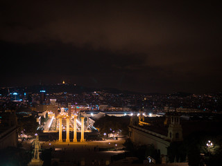 Aerial View on Placa Espanya and Montjuic Hill with National Art Museum of Catalonia, Barcelona, Spain