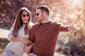 Loving couple in the park.