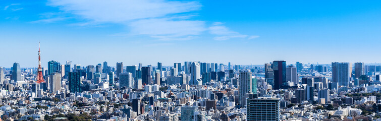 Naklejka premium 東京 青空と都市風景