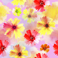 Seamless floral background, Wildflowers.