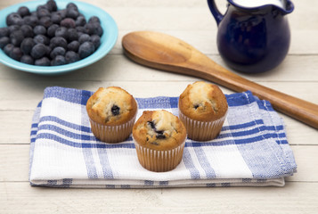 Baked Blueberry Muffins on a Kitchen Counter