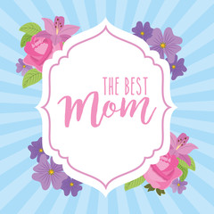 best mom vintage label flowers ornament - mothers day card vector illustration