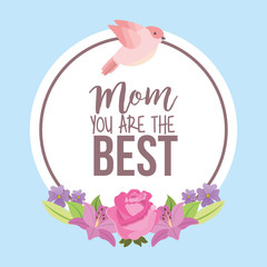 mom best bird flowers banner - mothers day card vector illustration