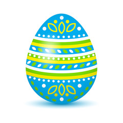 Colorful Easter egg with colored shadow, isolated on white background. Blue, green and yellow colors. Vector illustration