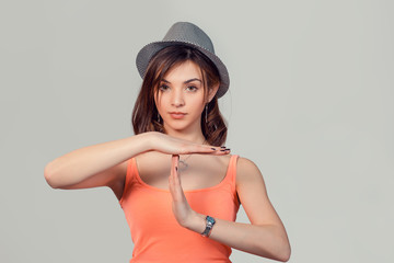 woman showing time out gesture with hands