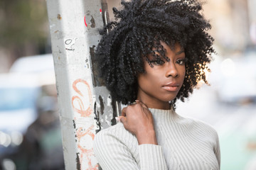 Beautiful African American Woman with black, curly hair