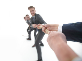 teambuilding.the tug of war between business teams.