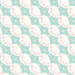 white easter eggs with pink flowers on a blue background  repeating pattern
