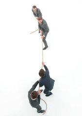 top view.the tug of war between business people.