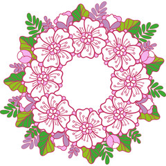 colorful flowers and leafs mandala wreath