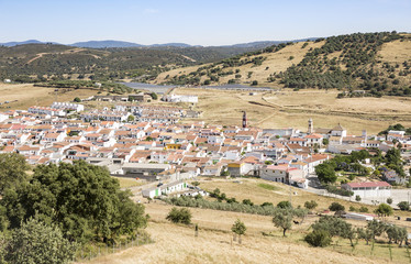 Fototapeta na wymiar a view over Almadén de la Plata town, province of Seville, Spain