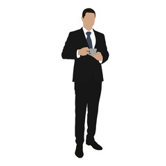 Business man standing and drinking coffee, isolated vector illustration