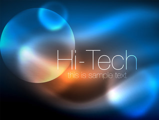 Blurred neon glowing circle, hi-tech modern bubble template, techno glowing glass round shapes or spheres. Geometric abstract background