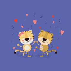 color background with couple of tigers dancing in love vector illustration