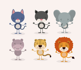 white background withset cute male animals love vector illustration