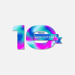 Happy 10 year anniversary with fluid color. Birthday Number Template. EPS 10 vector.