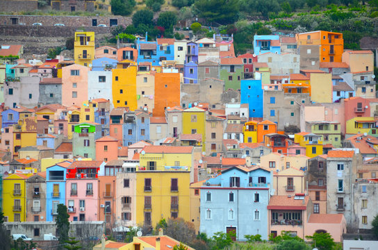 View Of Old Town Of Bosa, Sardinia, Italy