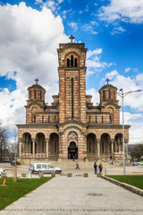 Fototapeta na wymiar Belgrade, Serbia March 12, 2018: St. Mark's Church or Church of St. Mark is a Serbian Orthodox church located in the Tasmajdan park in Belgrade, Serbia, near the Parliament of Serbia.