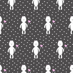 Seamless pattern whith cute bear and hearts . Vector illustration.