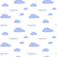 Seamless pattern whith airplain and clouds.