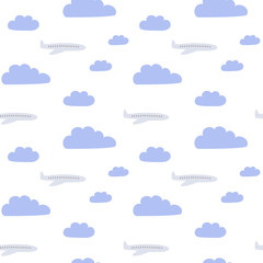 Obraz premium Seamless pattern whith airplain and clouds.