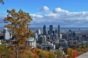 The view of the city of Montreal, Canada and it's sky scrapers during Autumn Season.