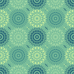 Mechanical flower symmetry seamless pattern. Suitable for screen, print and other media.