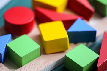 Multicolor wooden bricks,Toys blocks, Education concept.
