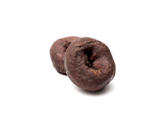 Chocolate Covered Snack Donuts on a White Background