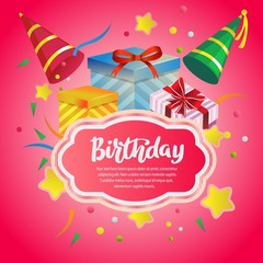 birthday card with neon pink background and gift box