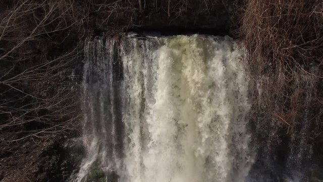 4k Aerial Winter Tennessee Waterfall Close 004 Crest Cave