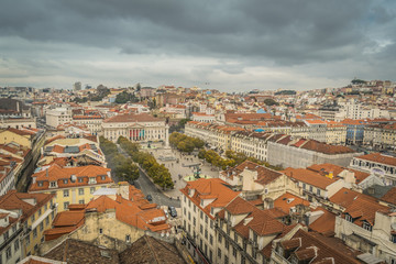 Fototapeta na wymiar LISBON / PORTUGAL - FEBRUARY 17 2018: VIEW ON LISBON CITY FROM ABOVE. ROOFS.