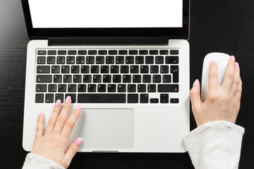 Business woman hand typing