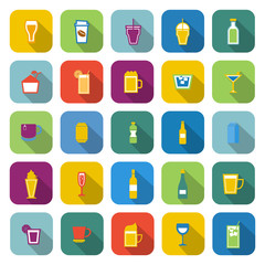 Beverage color icons with long shadow