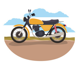 retro motorcycle classic in the road scene vector illustration design