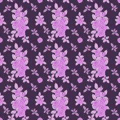 Pink rose seamless pattern by hand drawing.Blue rose high detail for wallpaper.Flower seamless pattern on vintage background.Rosa queen elizabeth rose for batik cloth.