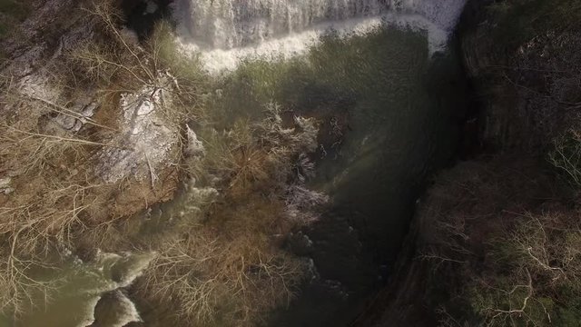 4k Aerial Snow Tennessee Waterfall 001 Bird's Eye View High Ascent