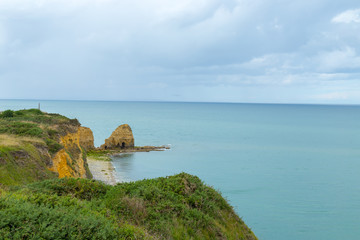 Fototapeta na wymiar Pointe du Hoc, modern view, seen from the south-east France Normandy