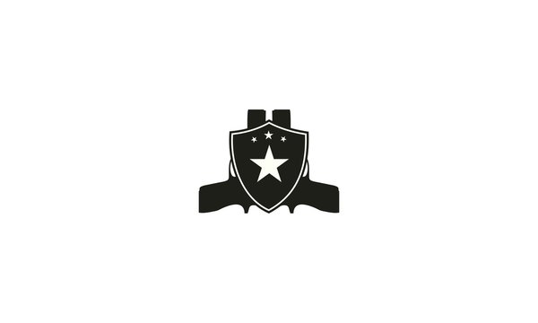 shield logo with gun. vector illustration, Pistol with shield as an emblem logo template vector