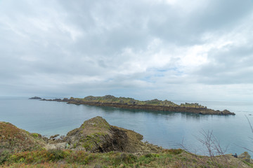 Fototapeta na wymiar Panoramic view of small islands on the coast of Normandy France Europe