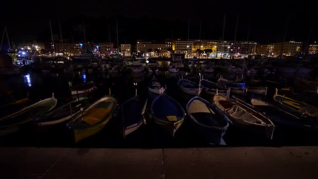 Small boats in the Nice port on night
